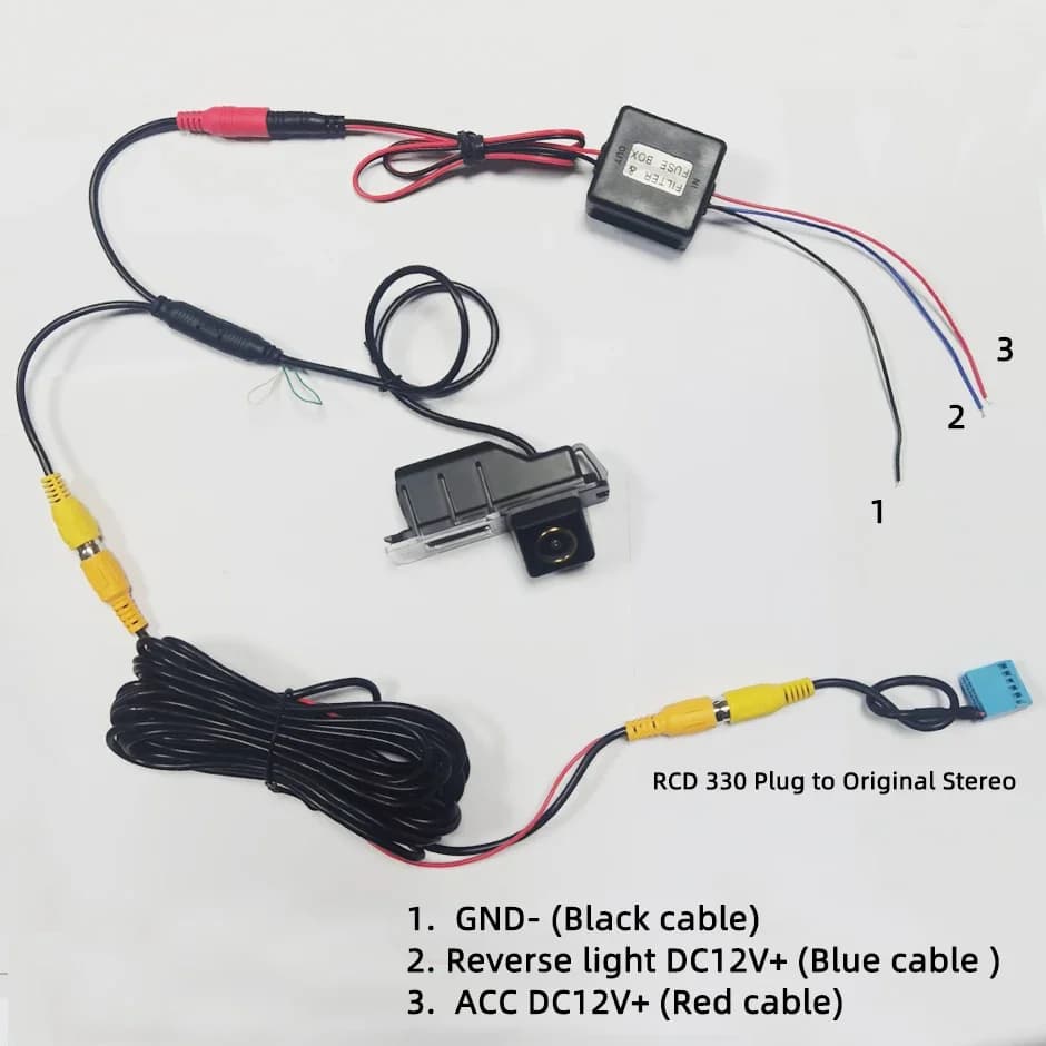 Raddrizzatore filtro di alimentazione telecamera posteriore per auto RCD330 PQ MIB Adattatore di conversione RCA per VW BMW BENZ Audi