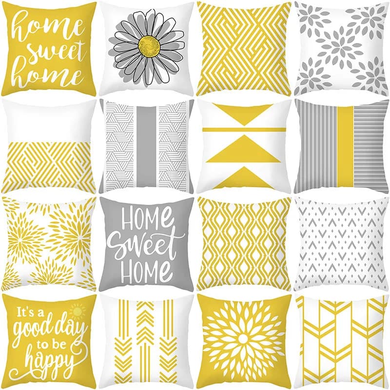 Fodera per cuscino con motivo geometrico astratto giallo con stampa corta in peluche per fodera per cuscino decorativa per divano del soggiorno