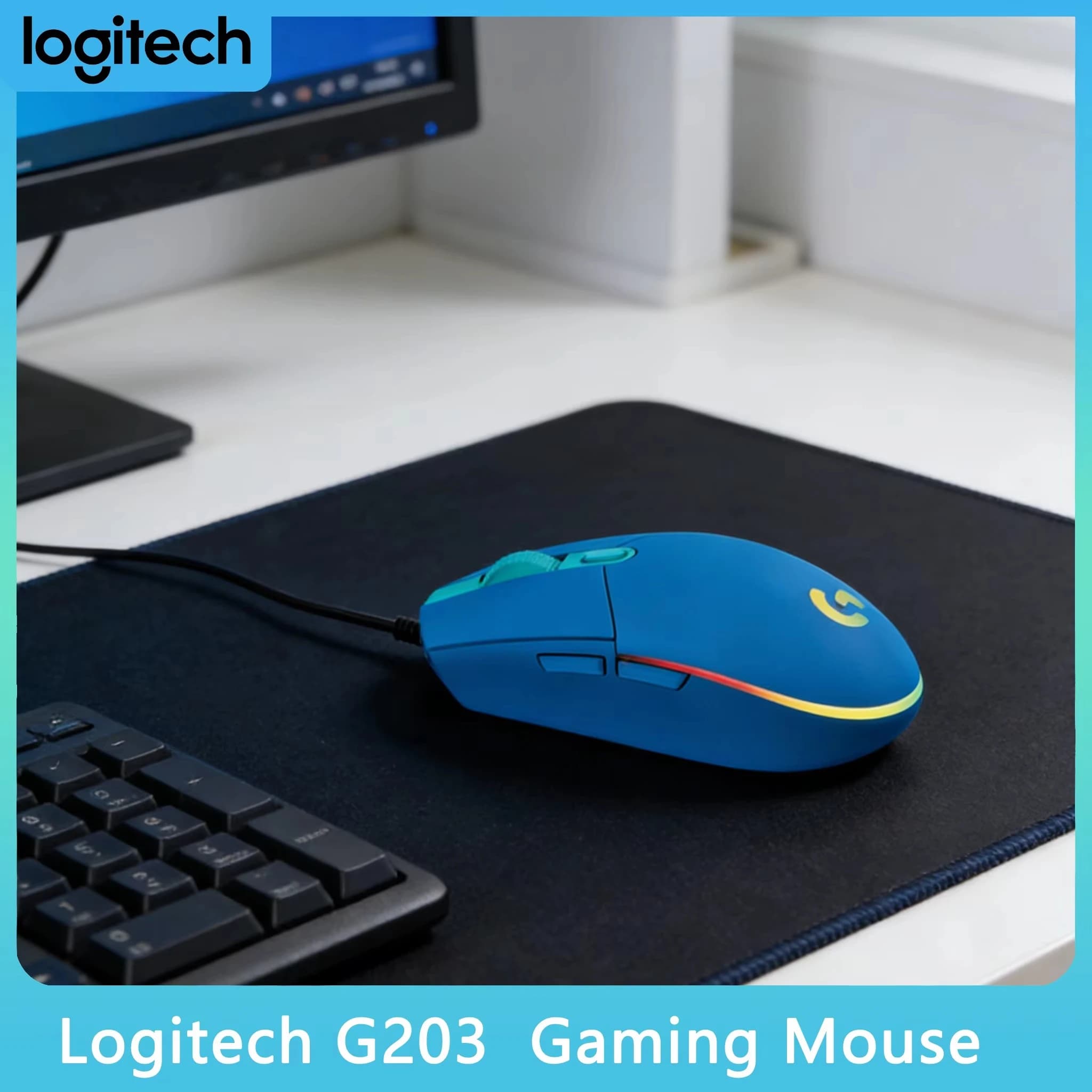 Logitech G102 G203 RGB Wired Mouse 8000 DPI Adjustable Lighting Effects for Gaming Office Computer Ergonomic Durable