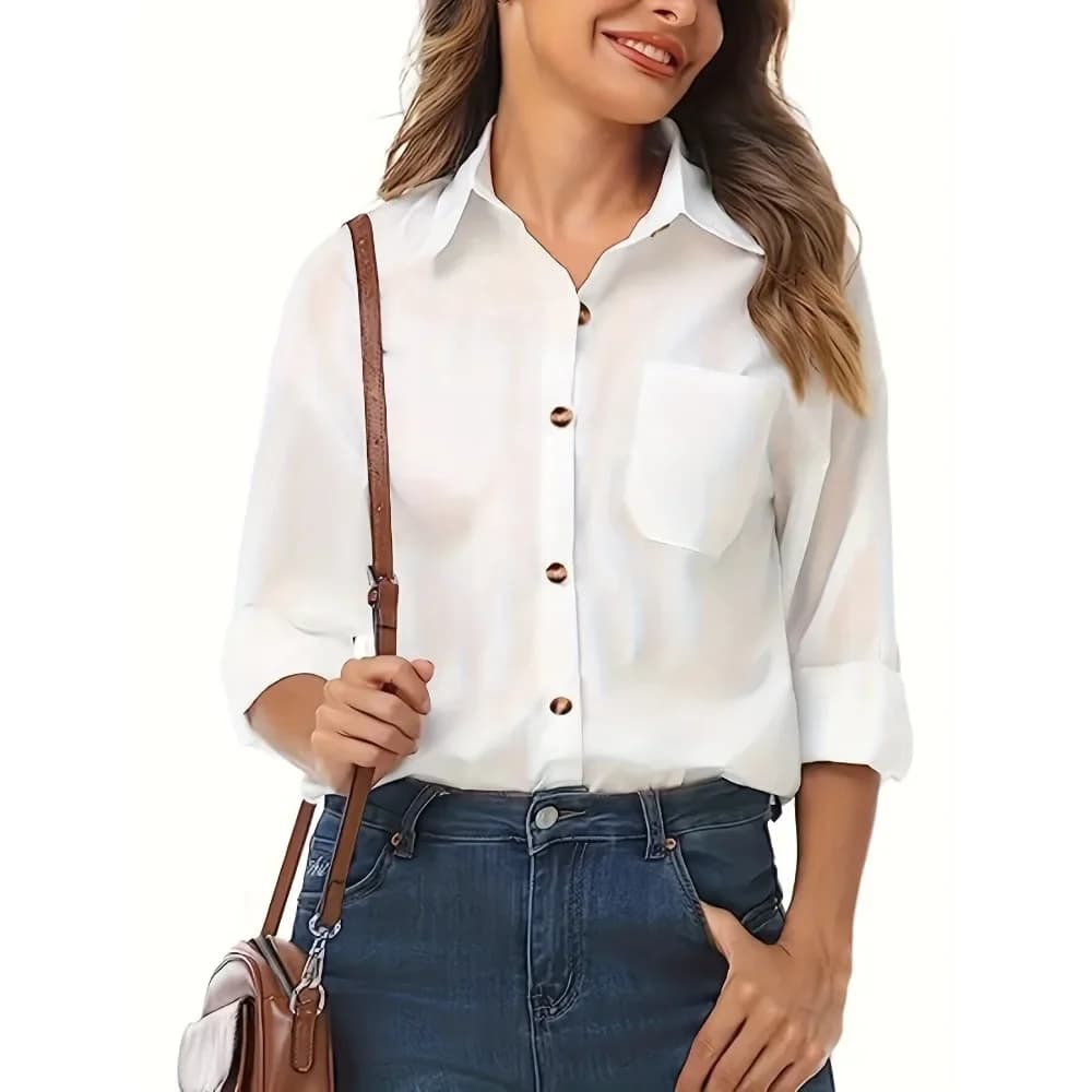 1XL-5XL Plus Size Shirt with Fashionable Long Sleeved Buttons of New Women's Casual Shirt Long Sleeved Shirt