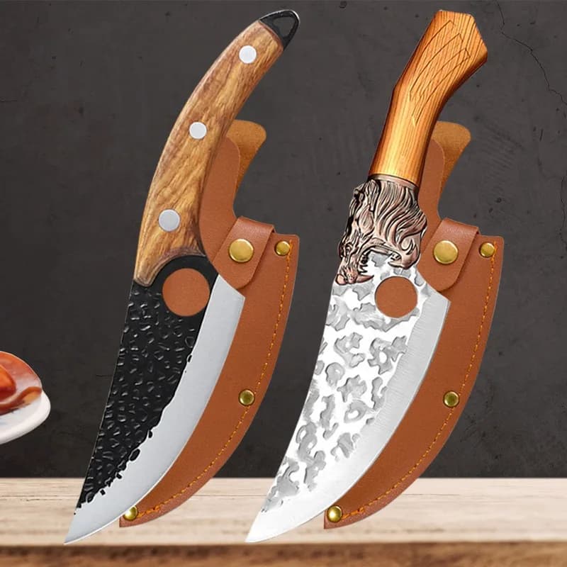 Coltelli da taglio per carne Coltello per disossare Manico in legno Coltelli Forge fatti a mano Coltello per affettare Coltelli da cucina multifunzionali con coperchio