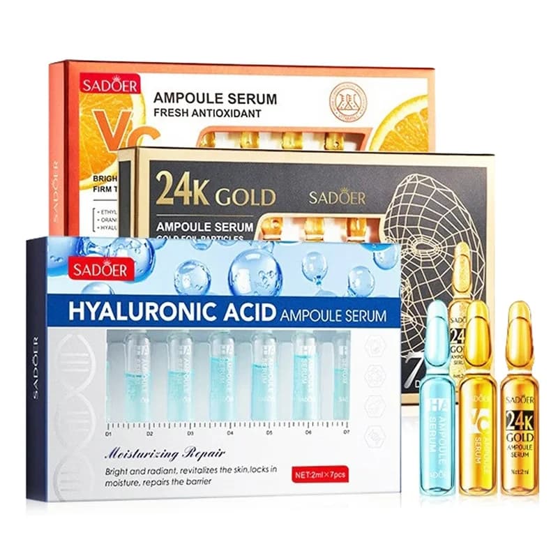 7 pcs/kit SADOER Fiala Vitamin C 24K Gold Hyaluronic Acid Serum Anti Rugs Hydrating Whitening Hydrating Essence For Face