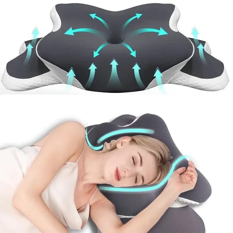Cuscino Ergonomico per il Collo in Memory Foam a Forma di Farfalla, a C/Regolabile a Doppia Altezza, con Supporto Trasparente - Per Dormire su un Fianco/Schiena/Sotto il Braccio
