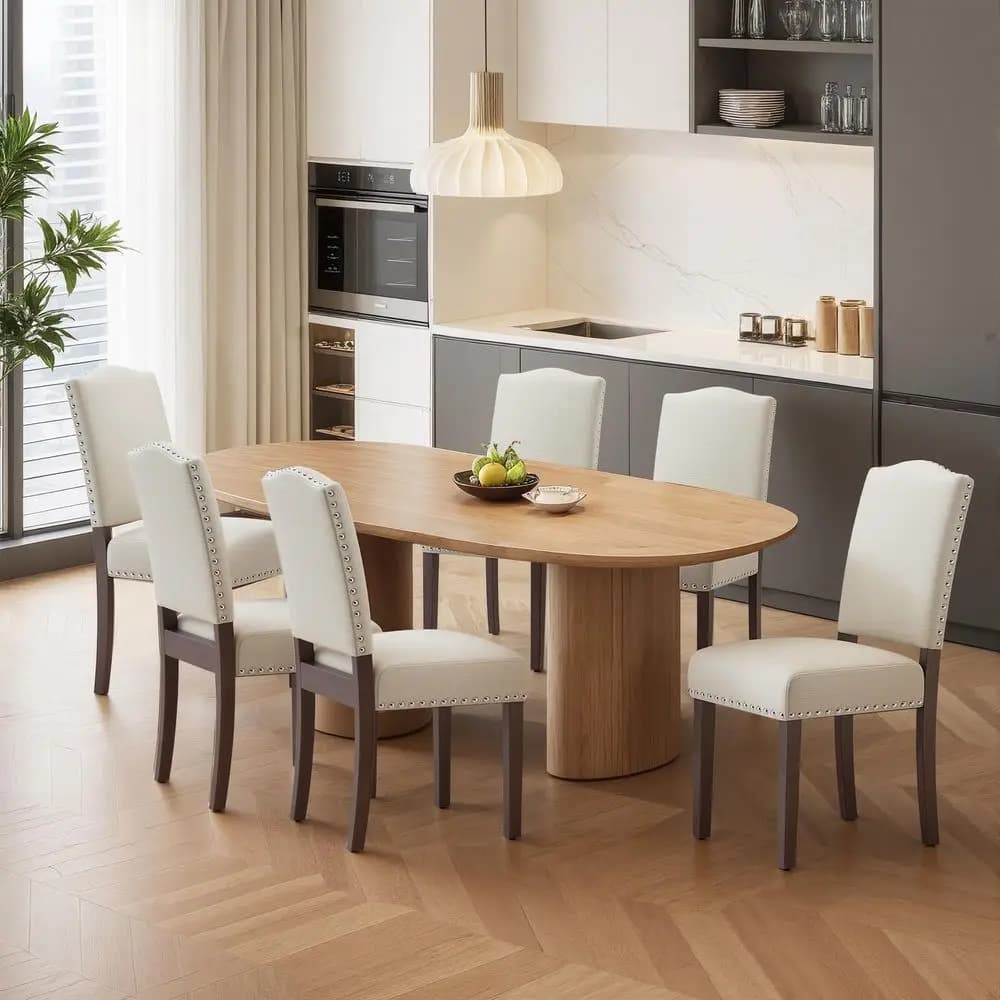 Set di 6 Sedie da Pranzo con Cuscino Imbottito, Sedie da Cucina in Stile Mid-Century Modern in Legno e Tessuto per Sala da Pranzo