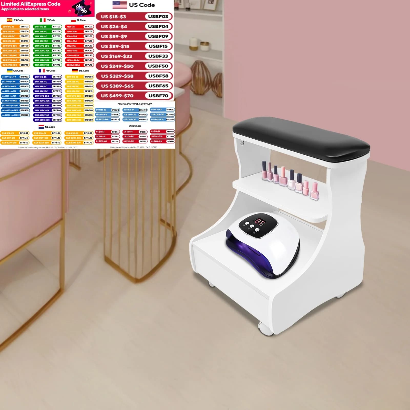 Sgabello per pediluvio Poggiapiedi Pedicure Mobili per manicure Carrello per pediluvio con ruote per saloni di bellezza