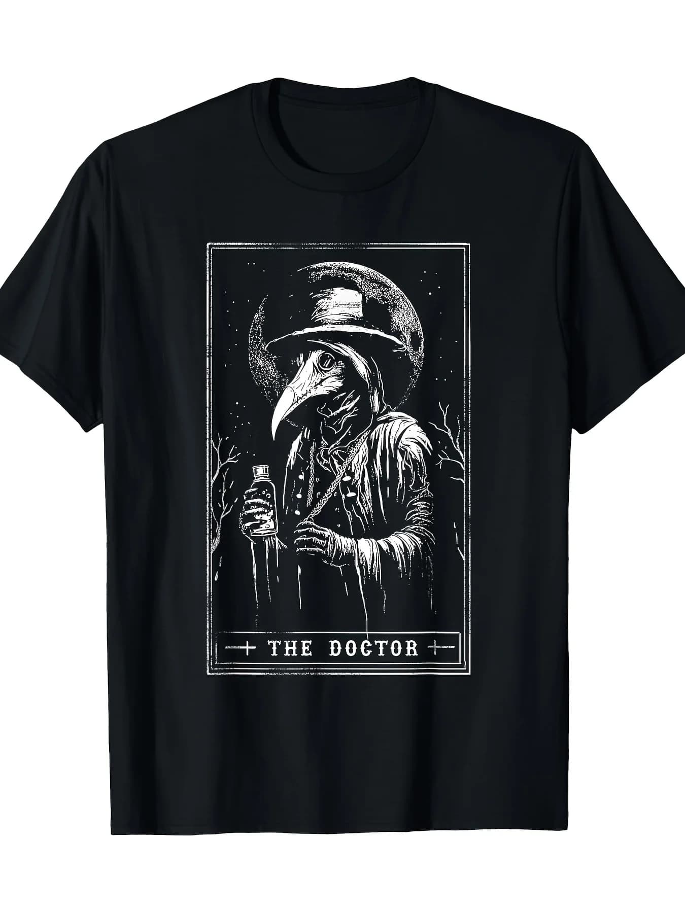 T-shirt con carta dei tarocchi del dottore della peste, t-shirt satanica misteriosa della morte terrificante