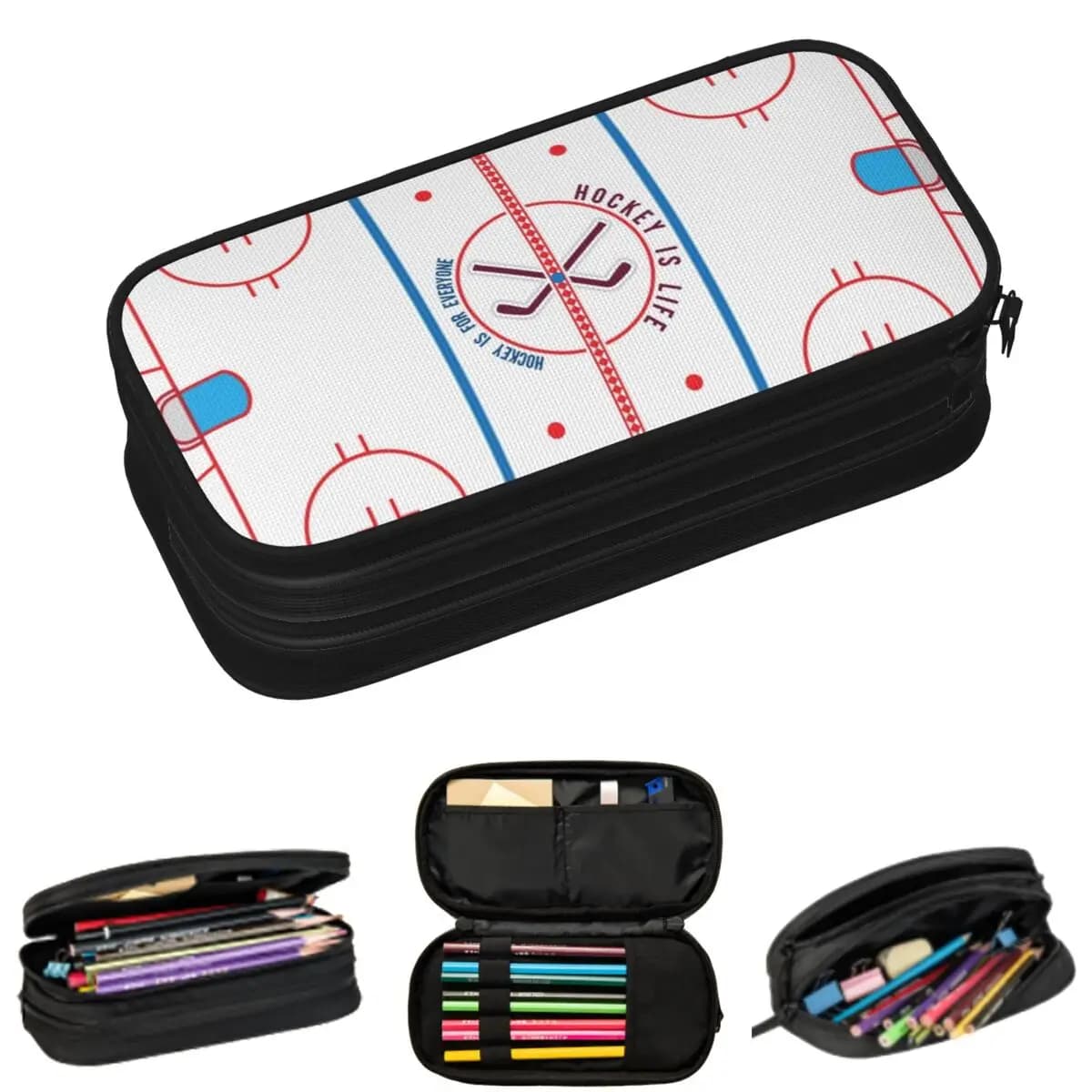 Hockey Is Life Rink Astucci per matite per regali per studenti Astuccio per penne Astuccio per matite di grande capacità Portapenne