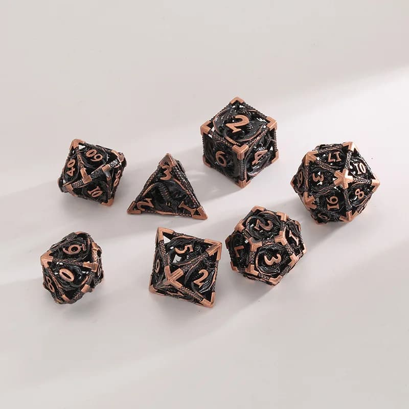 7PCS Metal Hollow Dragon Dice Set for DND RPG D20 D6 Polyhedral Dungeon and Dragons Table Game Role Playing Dice Unique Design