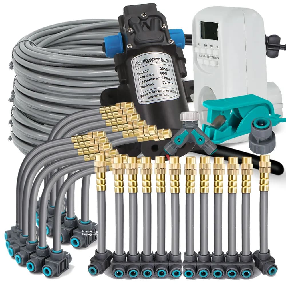 Pompa autoadescante 30-5M Ugello flessibile in ottone da 20 cm Sistema di irrigazione a nebulizzazione automatica Tubo da giardino da 1/4 "Irrigazione a spruzzo a collegamento rapido