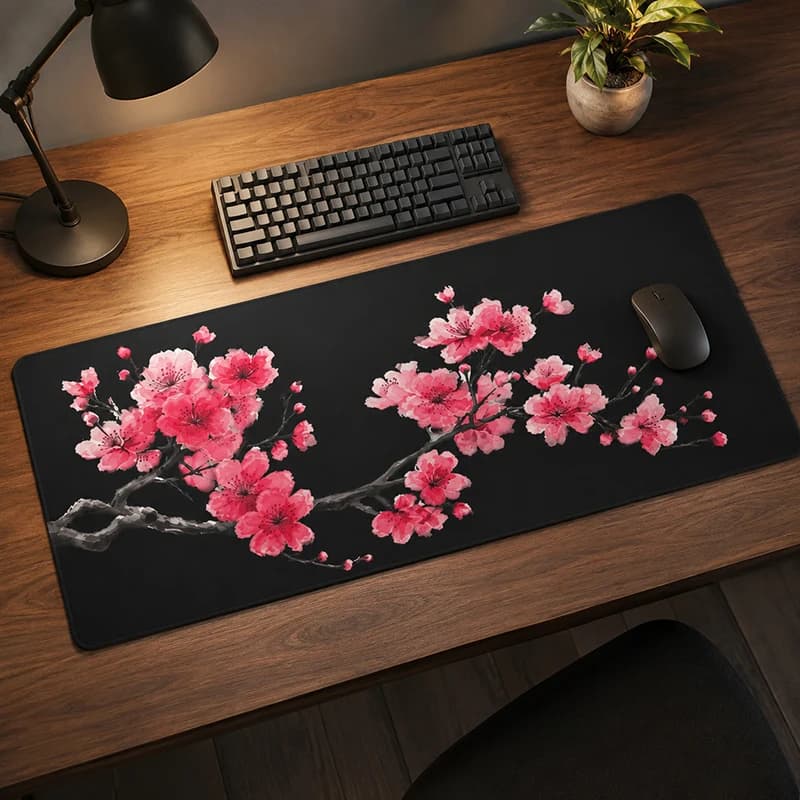 Mouse Pad Pink Cherry Blossom Black Gaming printon demand Mousepad XXL Natural Rubber Office Carpet Desktop Mouse Pad