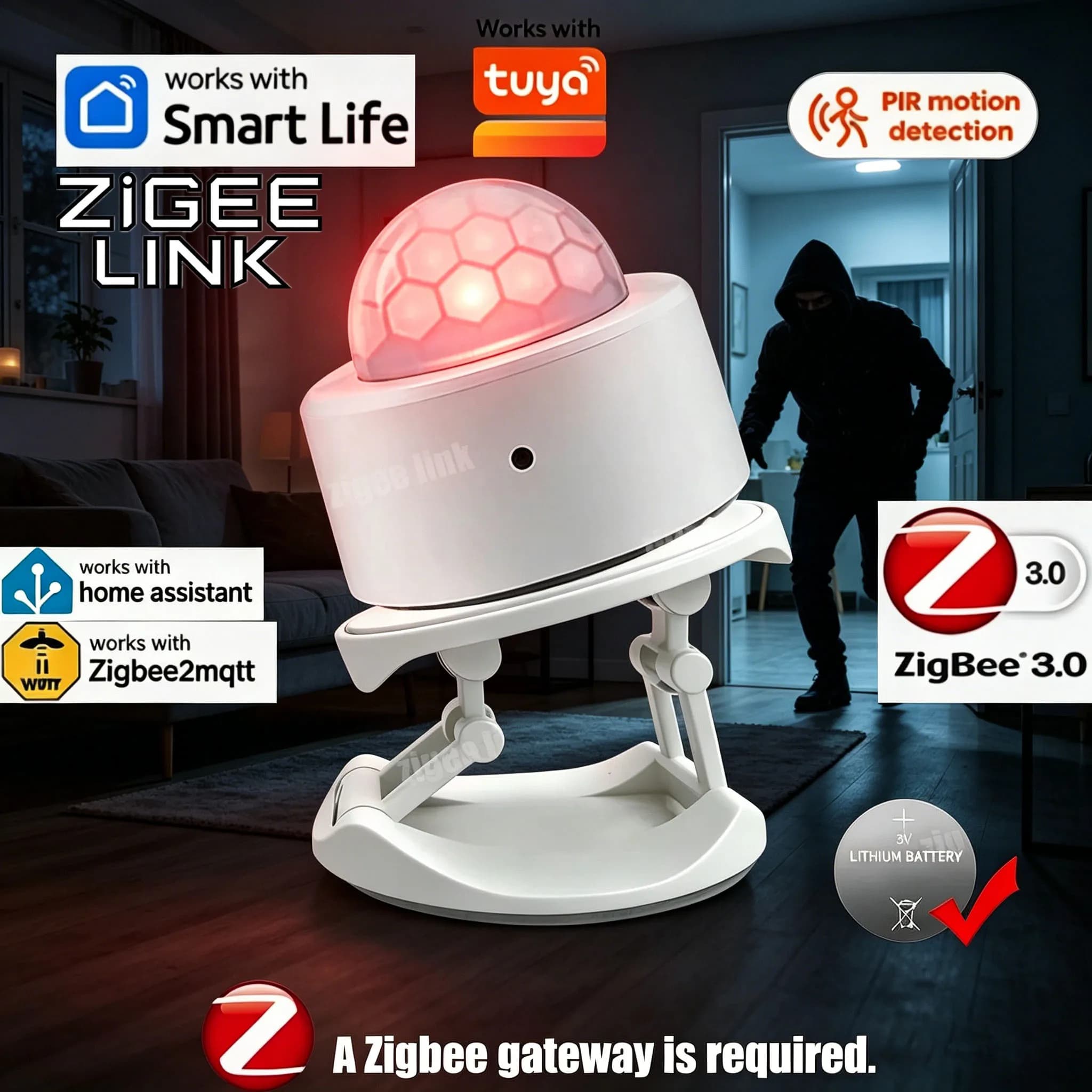 Sensore di Movimento PIR ZigBee Compatibile con Tuya, Rilevatore di Sicurezza Domestica Intelligente a Infrarossi per il Corpo Umano, Rilevatore Antifurto con Monitoraggio tramite App