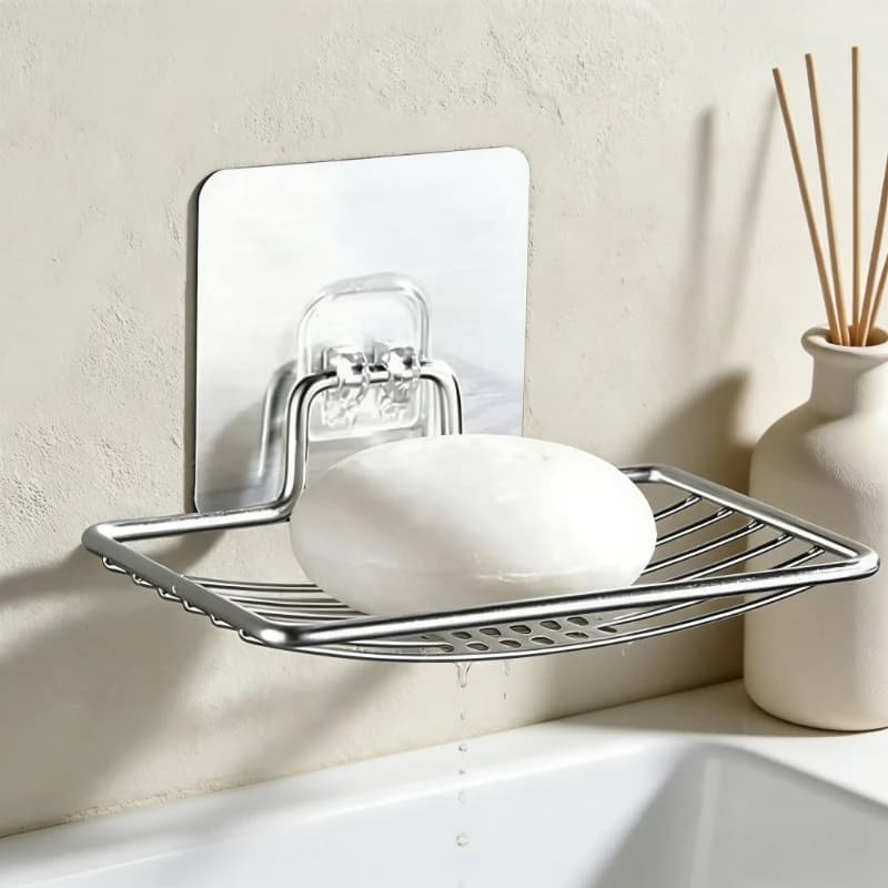Portasapone in Acciaio Inossidabile Senza Foratura, Senza Chiodi, da Parete, a Strato Singolo, con Scarico, per Bagno, Scatola Porta Sapone di Lusso, Organizzatore Salvaspazio