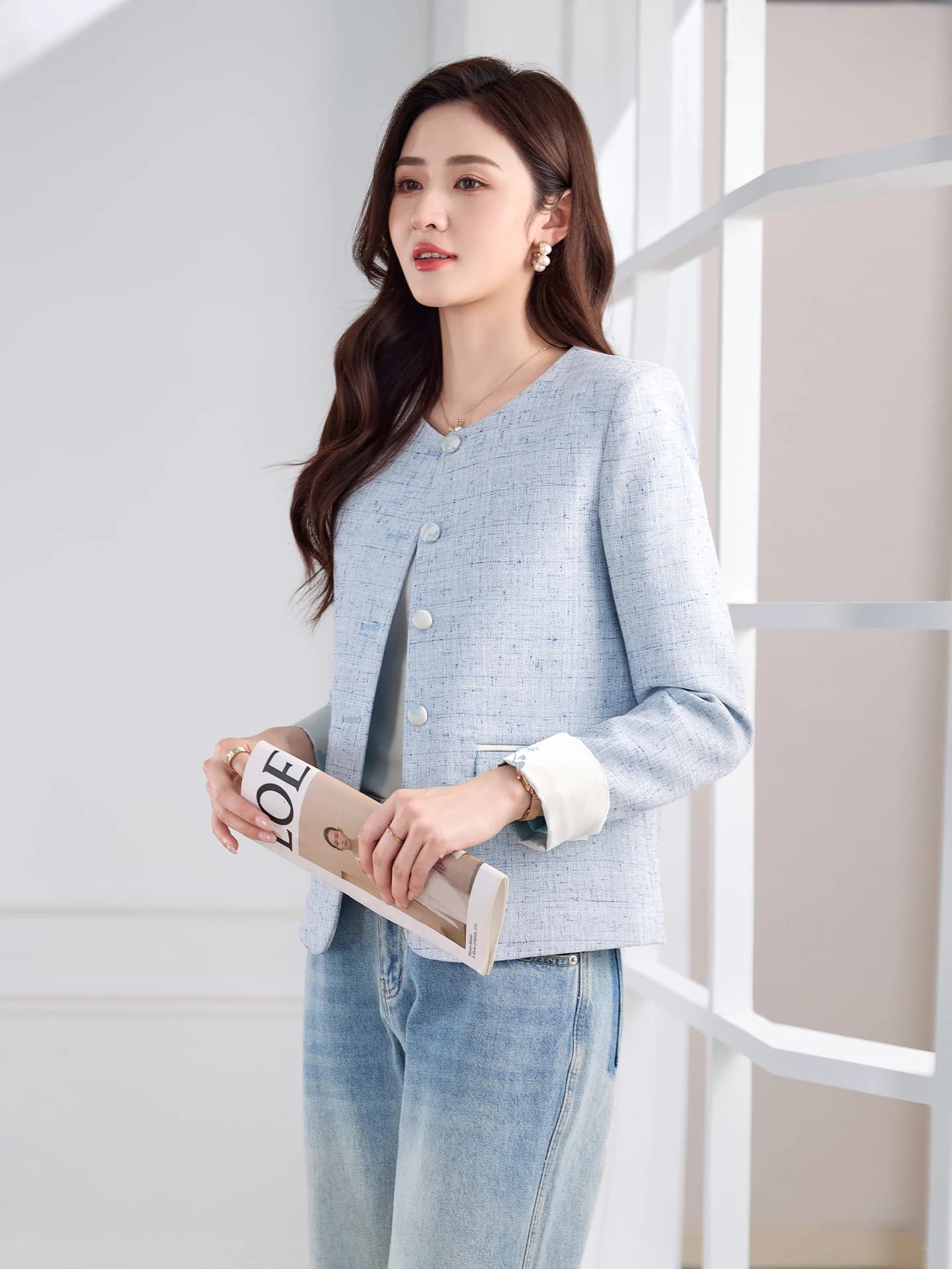 Blue Elegant Lady Style Suit Jacket Women's Spring Autumn 2026 New High-End Feeling Ladylike Fit Top Chinese Style Casual Wear