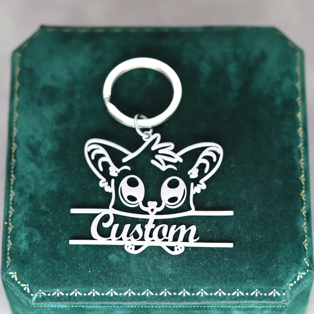 QIAMNI Custom AZ Letters Laser Engraving Name Keyring Stainless Steel Pendant Custom Plate Number Keyring Jewelry