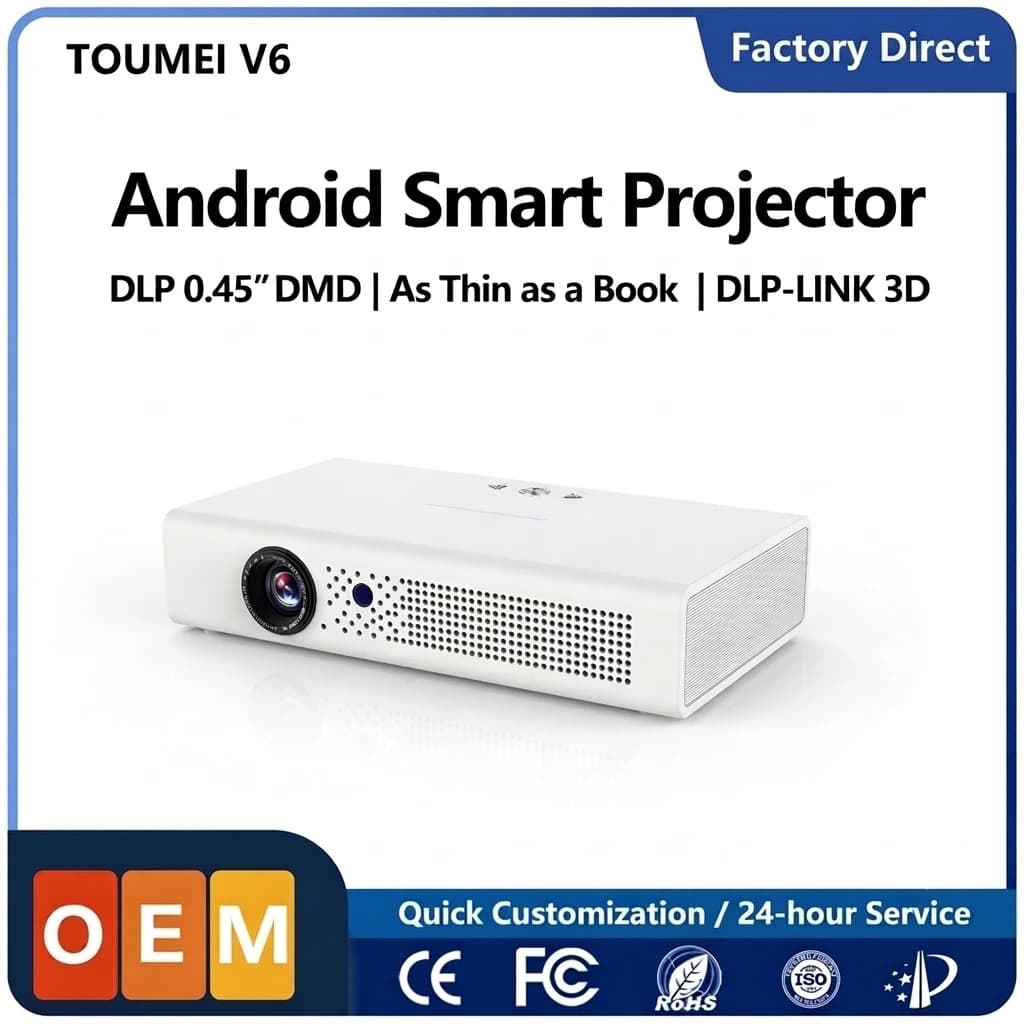 Factory Supply Android Smart DLP Mini Projector Built-in Battery Dual Band WiFi Bluetooth Portable Video Beamer Private Label