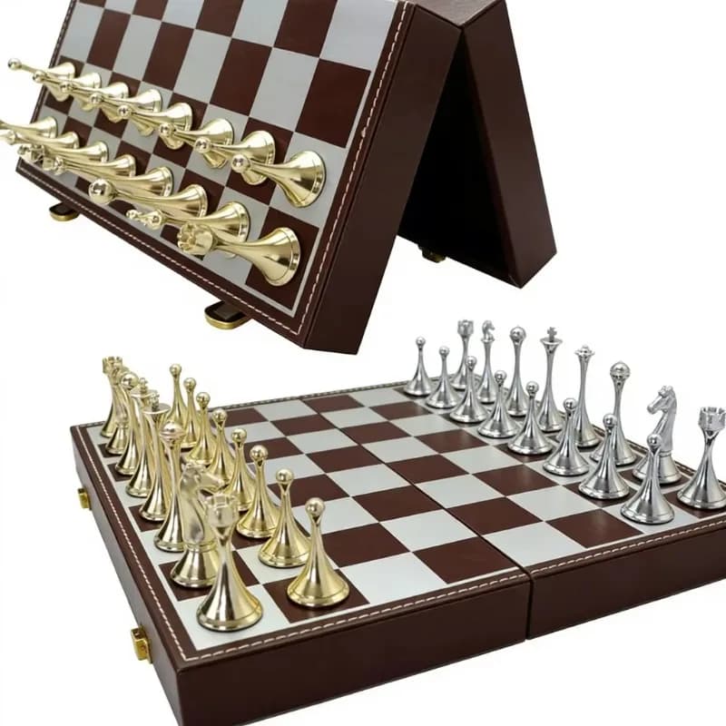 Scacchiera Pieghevole Deluxe Grande 12 Pollici in PU PVC con Set di Scacchi Magnetici in Feltro e Scatola in Metallo con Spazio di Archiviazione Interno