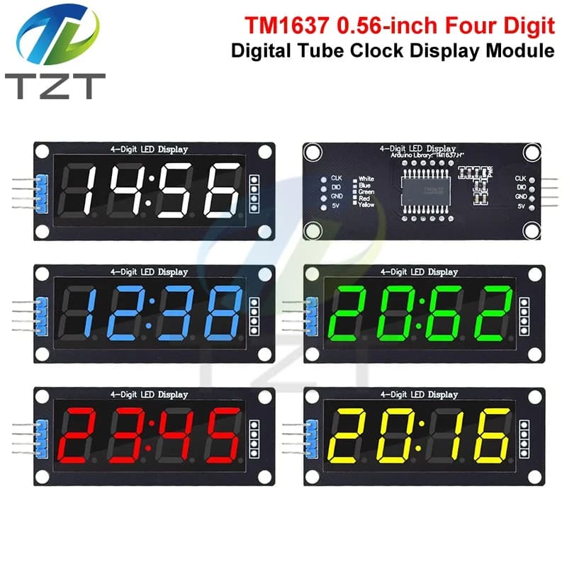 TM1637 LED Display Module for Arduino 4 Digit Tube 7 Segment 0.56 inch Time Clock Indicator Module Red Blue Green Yellow White