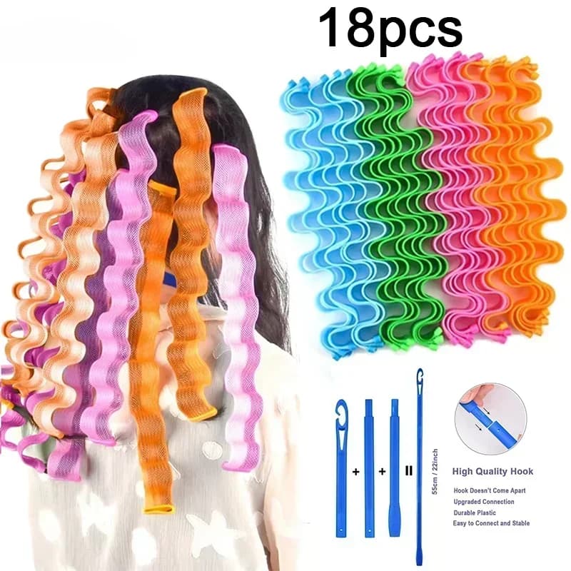 Heat-Free Hair Roller Spiral Bigodini Magic Curls Hair Rollers with Hooks No Heat Bigodini Hair styling kit curly DIY