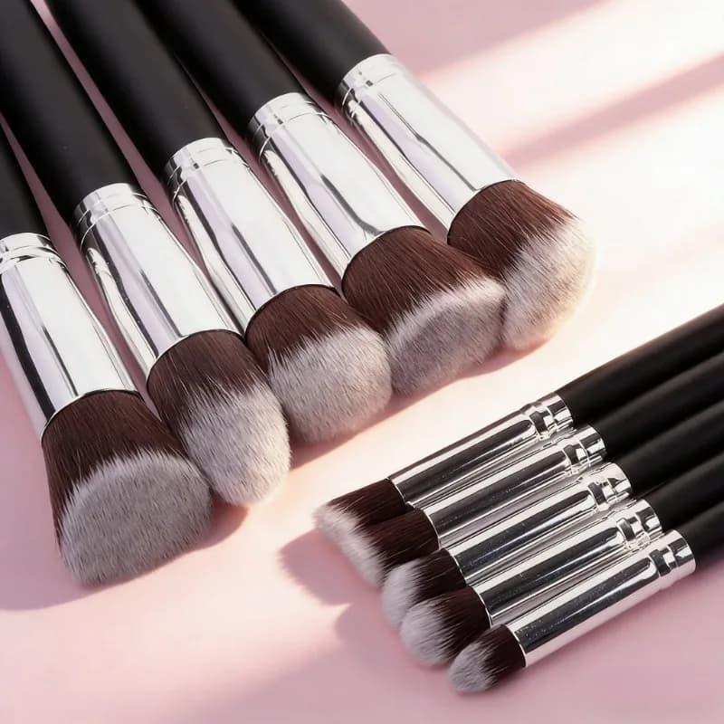 10Pcs Makeup Brush Set – Foundation, Powder, Blusher & Eyeshadow Brushes, Black Professional Cosmetics Beauty Tools for Women