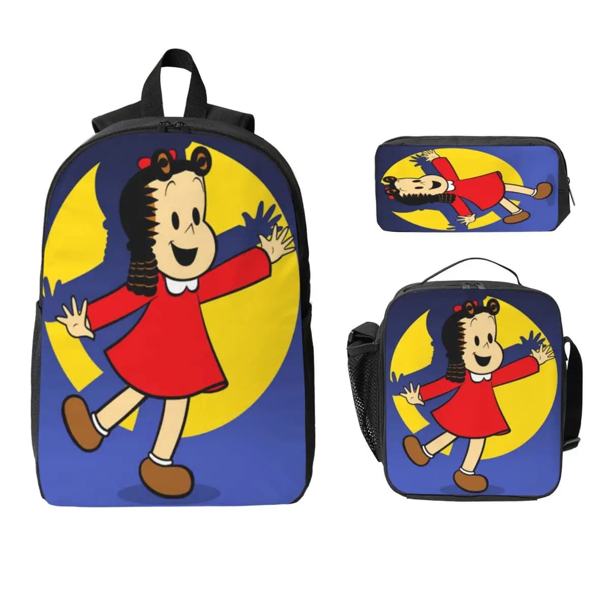 3Pcs Littles Lulus Backpack Set for Girls Boys Pencil Boxes Bookbag Sets with Lunch Box For Primary School Students Daypack