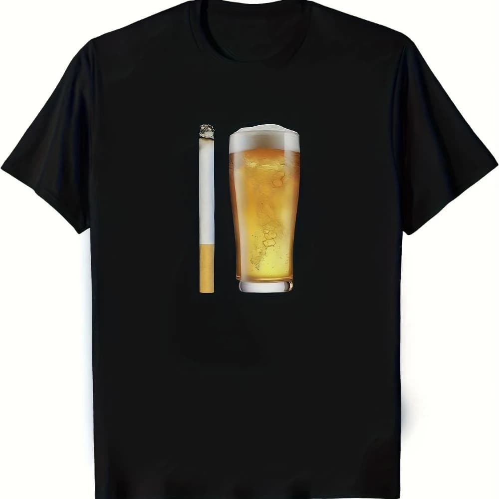 T-shirt da uomo divertente con stampa birra e sigaretta, in cotone morbido e traspirante, maglietta sardonica per feste in bar, stampa tazza di birra, casual e umoristica per feste