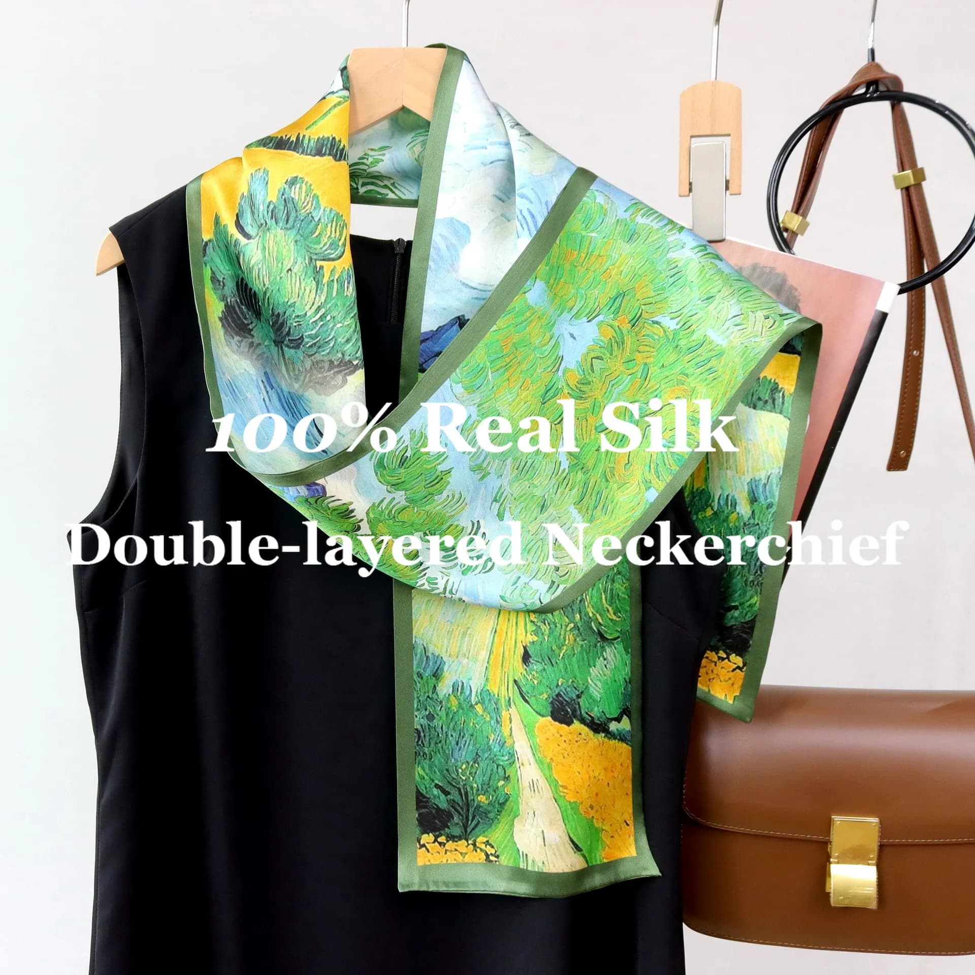 Foulard Versatile a Doppio Strato in Seta 100% Seta di Gelso, Sciarpa per Collo, Fascia per Capelli, Sciarpa per Borsa, Nastro Hijab, Laccio per Borsa