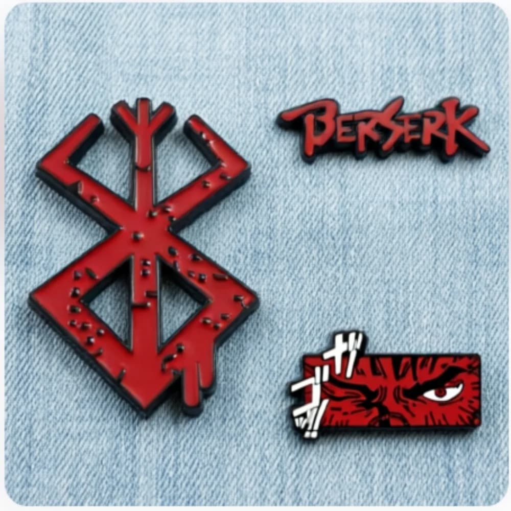 Set di 3 Pezzi Spilla Distintivo Berserk Beherit Anime Game Rosso Cartone Animato per Zaino Cappello Abbigliamento Accessori Gioielli Regalo