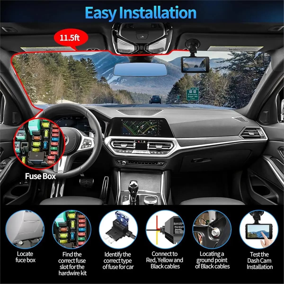 Universal USB-C Kit for Dash Cam with LED Voltmeter and Adjustable Low Voltage Protection, 24H Monitoring