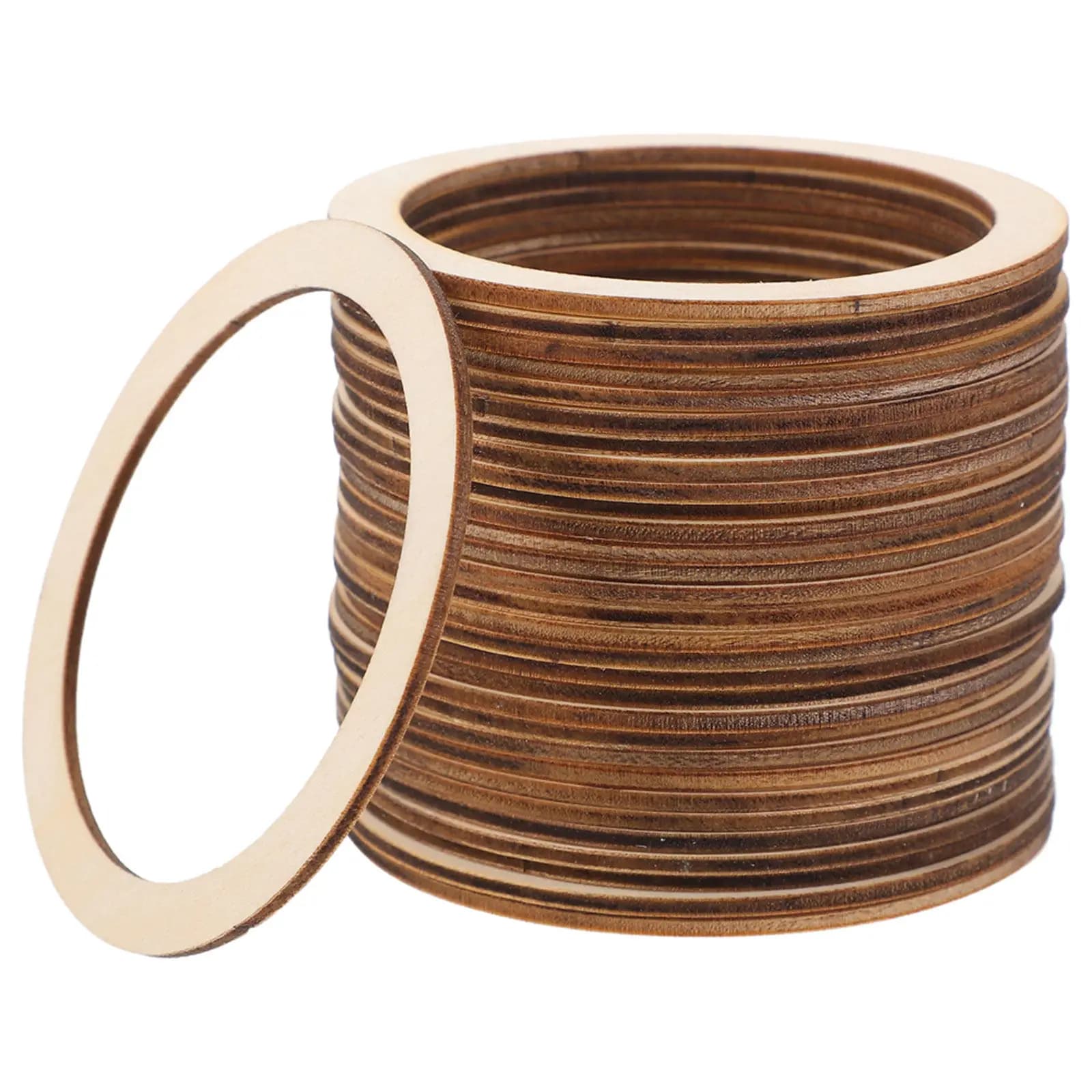 50Pcs Craft Wood Circles Unfinished Round Wooden Rings for DIY Handicrafts Macrame Home Decor Graffiti Art Blank Painting