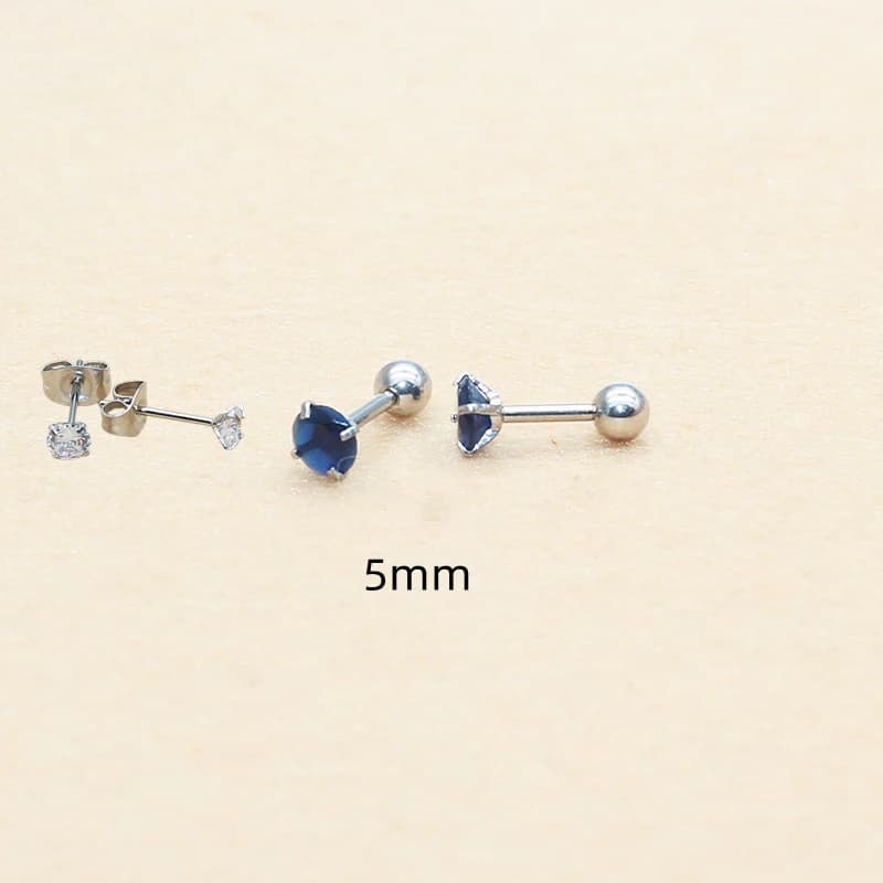 Orecchini a Perno in Acciaio Inossidabile Ipoallergenico con Zirconi Blu Antico da 5mm, Gioielli Minimalisti di Lusso alla Moda per Donna, Accessorio Quotidiano