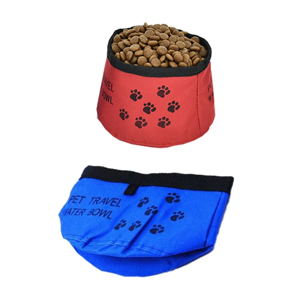 2Pcs Foldable Waterproof Dog Bowl Food Grade Oxford Cloth Portable Travel Pet Feeding Water Dish Red Blue Dog Bowl