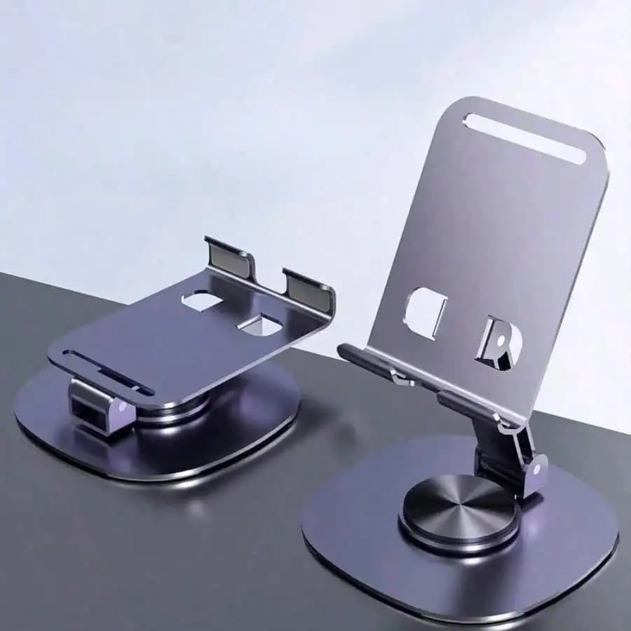 Supporto Pieghevole in Metallo Girevole a 360 Gradi per Telefono e Tablet, Supporto da Tavolo Portatile Multi-Angolo in Lega di Alluminio