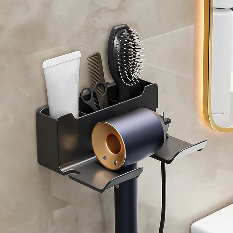 New【Hair Dryer Holder Punch Free Wall Mounted Wall Dryer Cradle Hairdryer Blow Dryer Organizer For Bathroom Shelves】