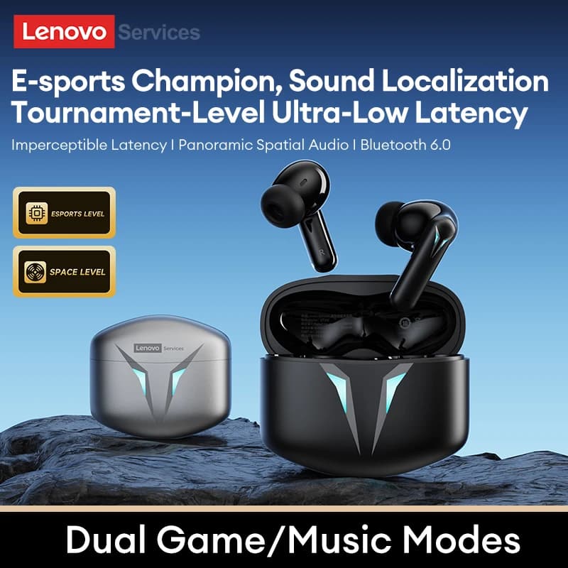 Lenovo GT102 Wireless Headphones for e-sports TWS Bluetooth 6.0 Audiophones for music and games Ultra-low latency HD voice calls of 50 ms