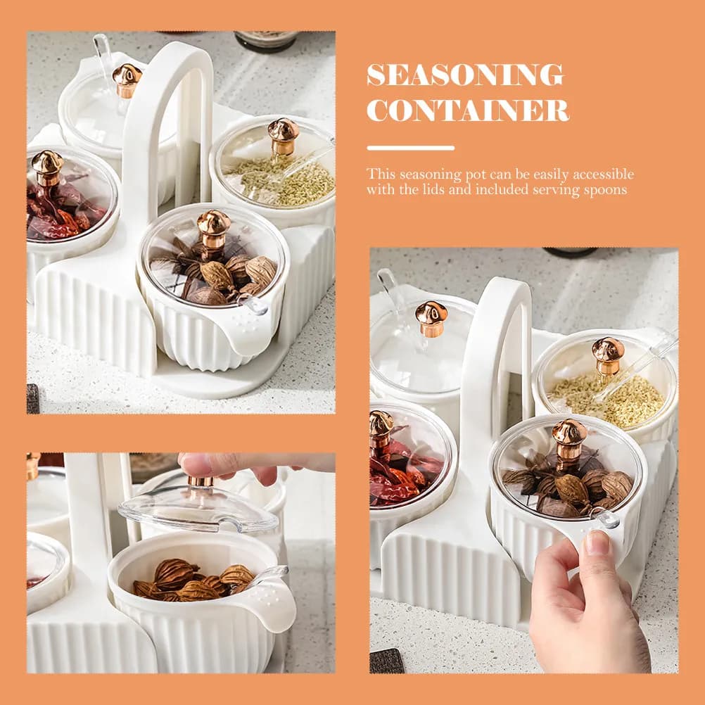 Set di 1 Contenitore per Spezie con Coperchi e Cucchiai per Servire, Organizzatore da Cucina per Sale, Erbe e Spezie, Facile da Pulire, Pronto per Regalo