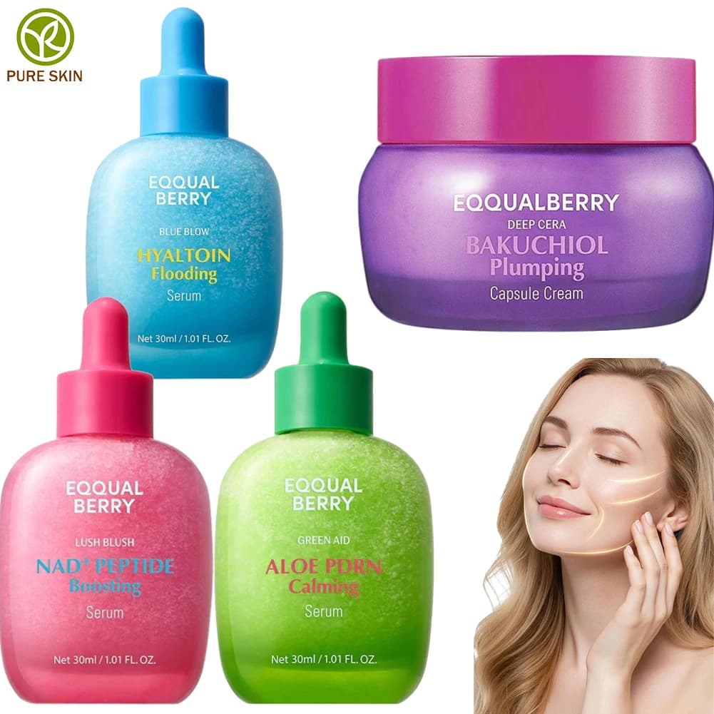 Cream Viso in Capsules EQQUALBERRY BAKUCHIOL 30ML, Rassodante e Rimpolpante, Alternativa al Retinolo, Siero alla Vitamin C per la Cura di Pelle del Viso