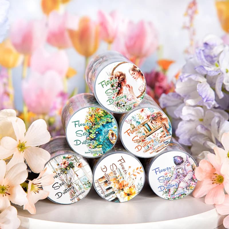Nastro Adesivo Decorativo in PET 60mm*2m con Motivi Floreali per Scrapbooking, Diari, Quaderni, Decorazione Cover Telefono, Fiori Primaverili, Forniture per Regali e Artigianato