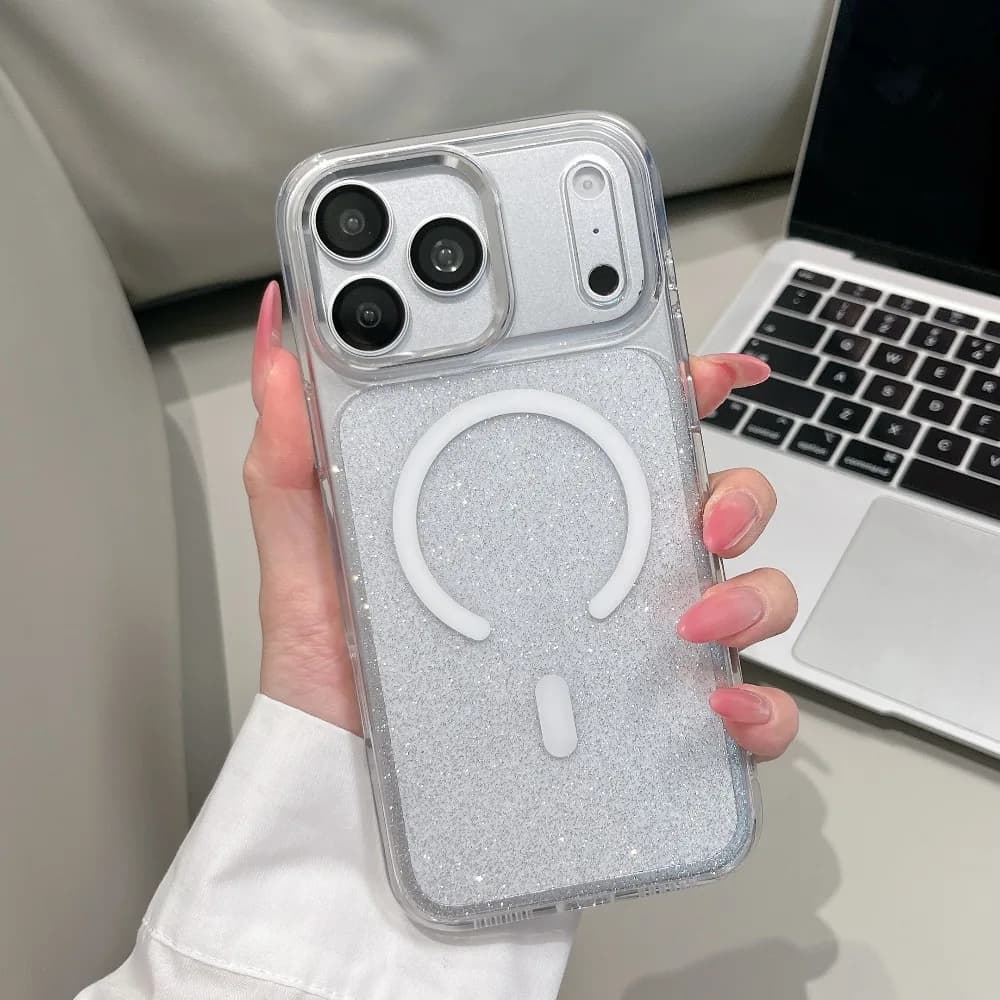 For iPhone 17 Pro Max Case Transparent Glitter Acrylic Metal Frame Magnetic Precise Cutout New Premium Cover with iphone 16 15