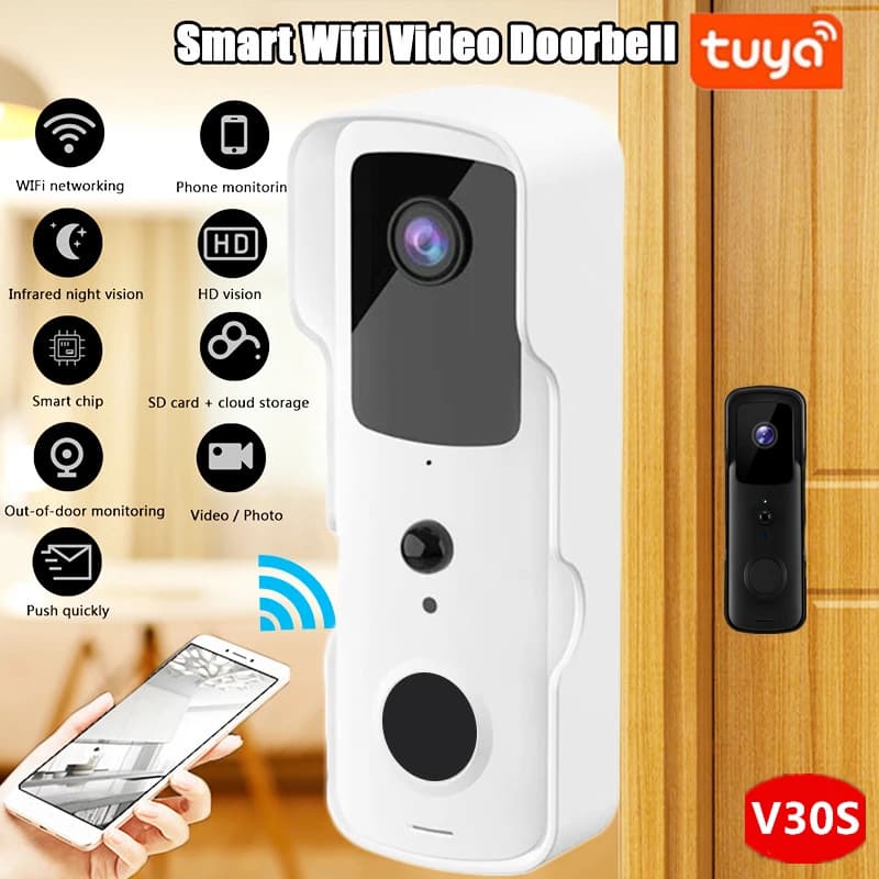 Smart Video Doorbell with Night Vision Waterproof 1080P FHD Camera Digital Visual Intercom WiFi 2.4G Tuya Compatible Door Bell