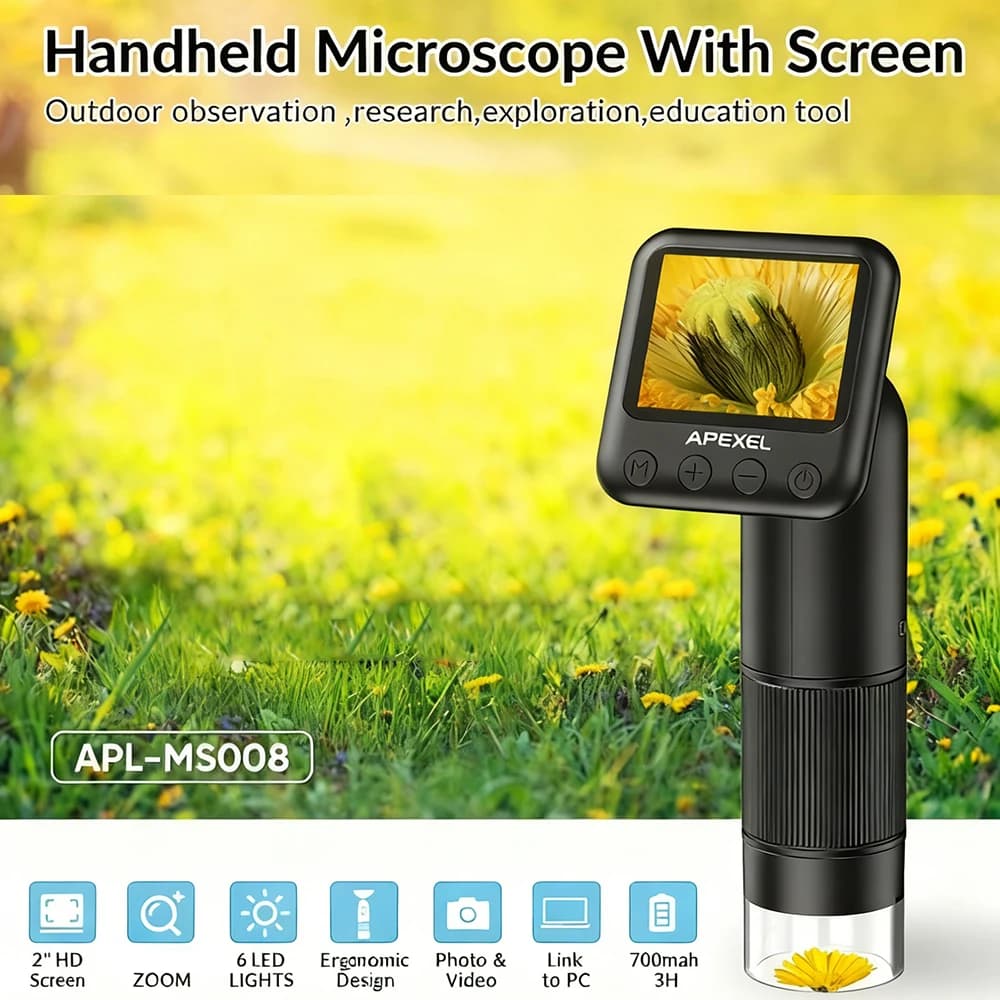 Microscopio Stereo da Laboratorio APEXEL 400-800X, Lente d'Ingrandimento Portatile ad Alta Potenza per Monete, Gioielli e Riparazioni Elettroniche (Senza Scheda di Memoria)