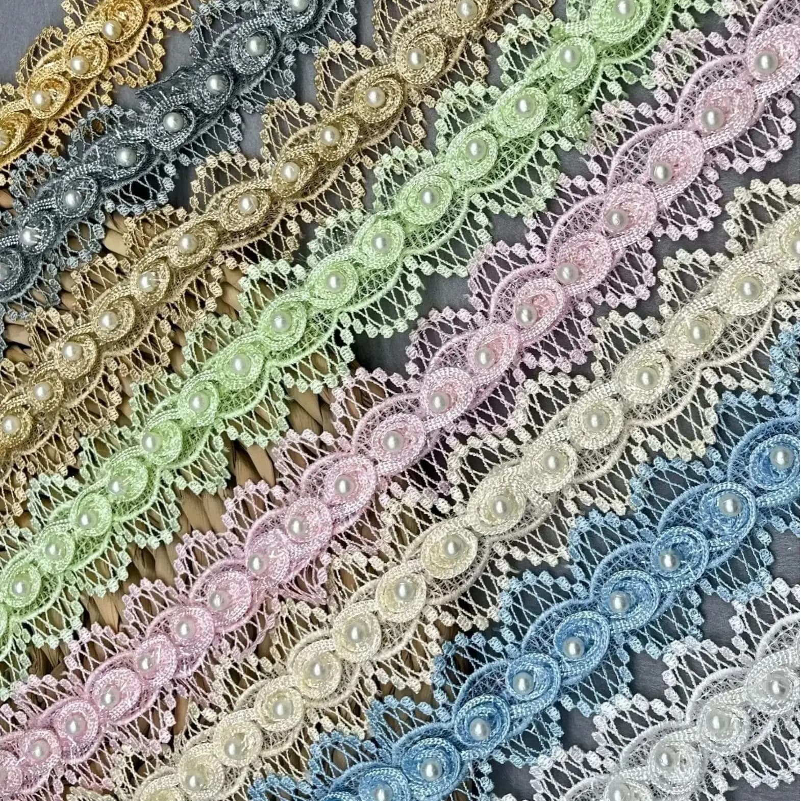1 Yard Chiffon Colour Pearl Lace Edge Trim Wedding Dress Ribbon Applique Embroidered Applique For Costume Hat DIY Sewing Craft