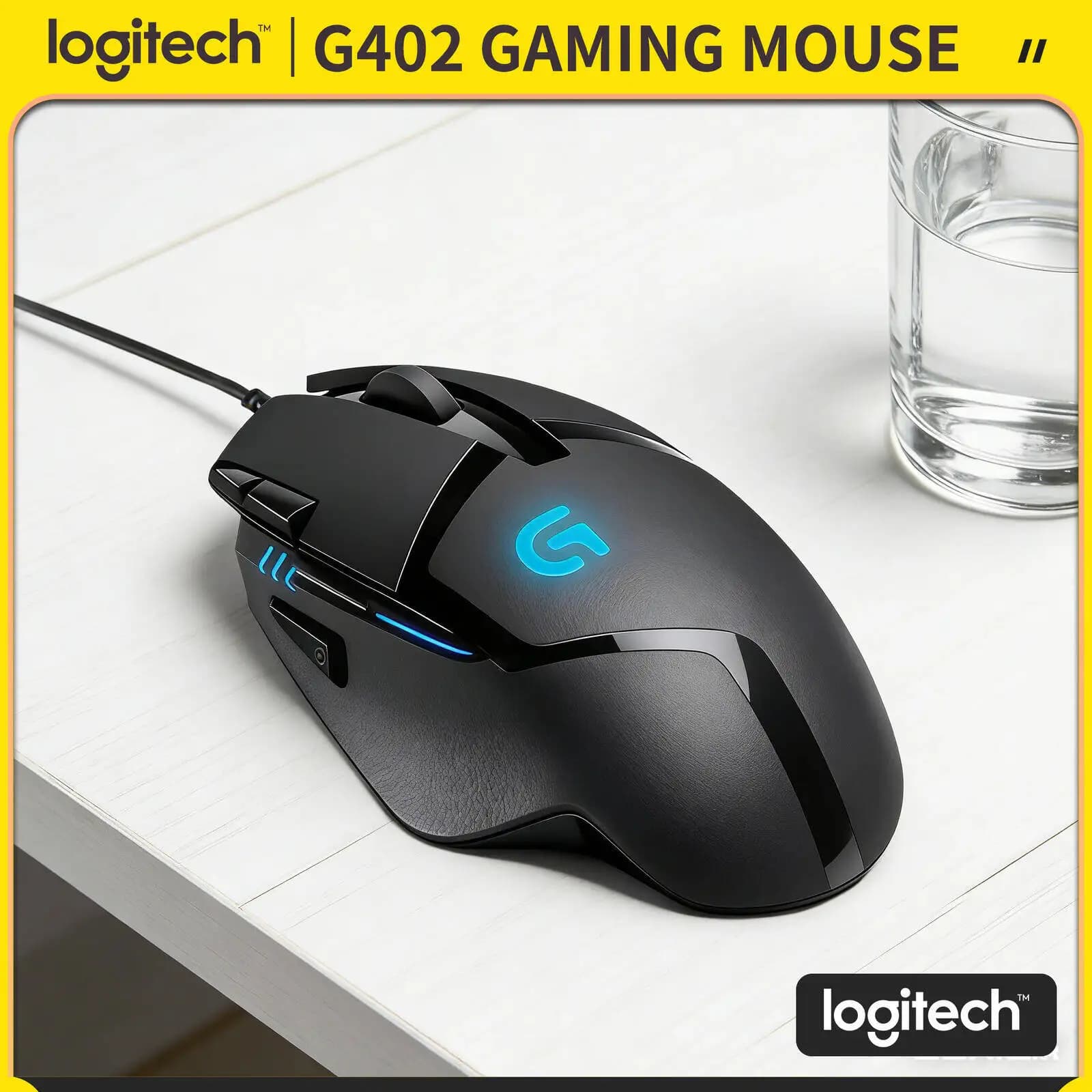 Gaming Mouse Logitech G402, 8 Buttons, 4000 DPI, 500 IPS, 32 Bit ARM Processor, 20 Clic Millions, Anti-slip Grips