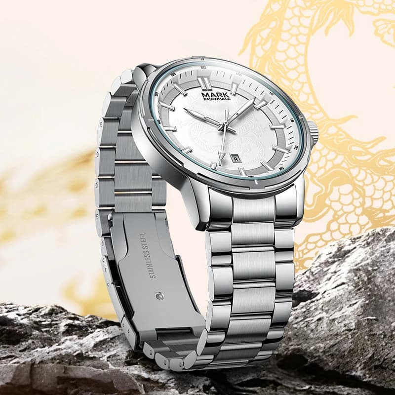 MARK FAIRWHALE Brand Mens Watches Stainless Steel Strap Casual Quartz Sports Wristwatch Luxury Watches for Men