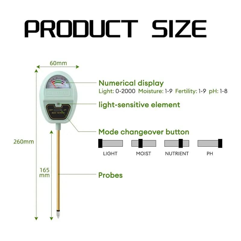 [A93Z!】 2024 4-In-1 Soil Moisture Meter, Soil Moisture/Light/Nutrients/PH Meter For Gardening, Lawn, Farming, Outdoor Plants Use