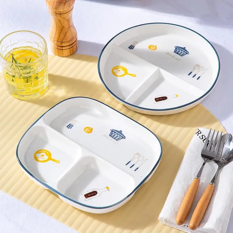 Three-Compartment Ceramic Dinner Plate Portion Control Weight Loss Fat Reduction Adult Special Use Child Baby Divided Plate