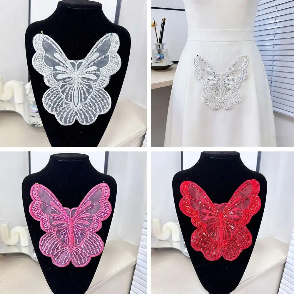 Embroidery 3D Butterfly Lace Patches Shiny 3D Texture DIY Clothing Accessories Multi-layer Sequin Dress Decoration