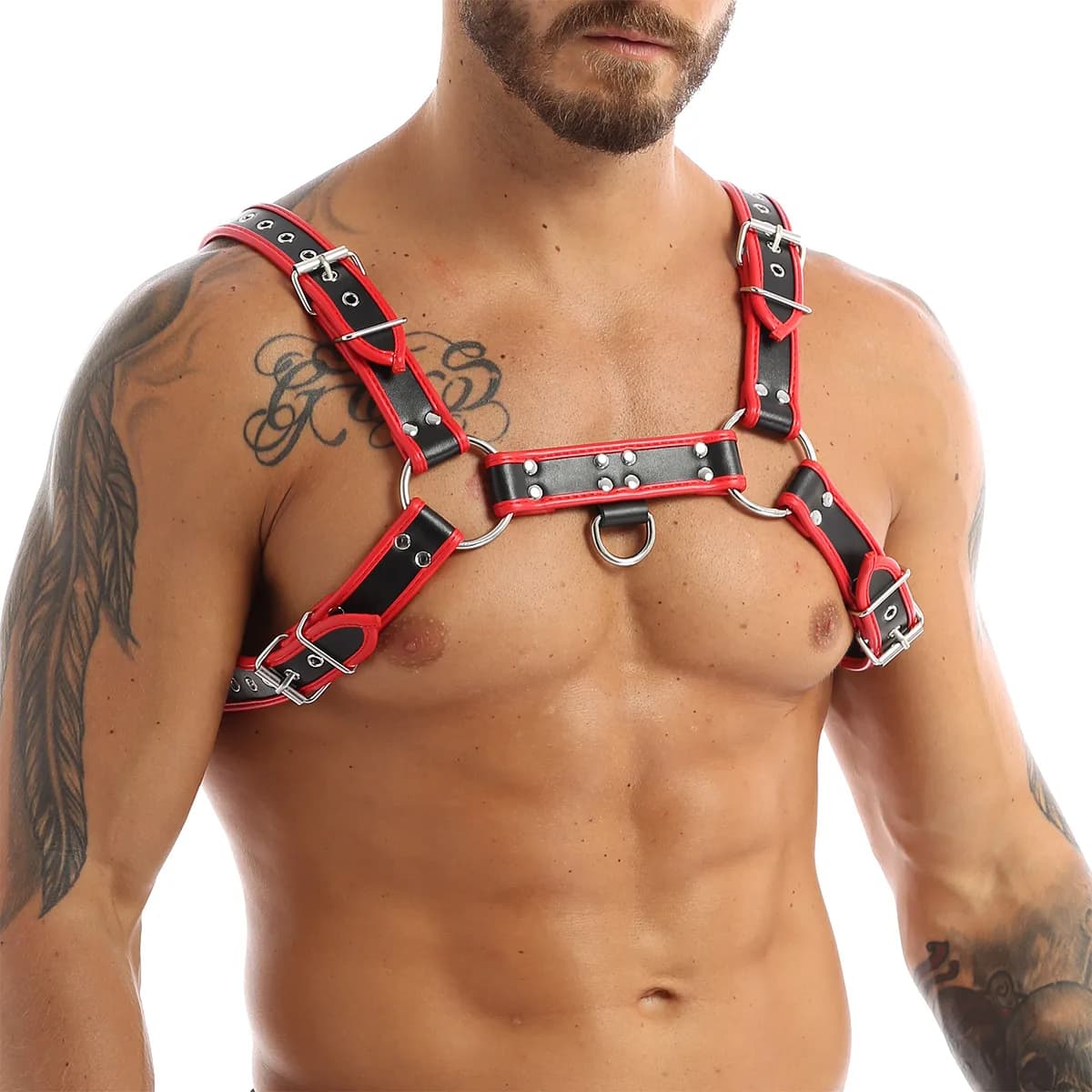 Gay Rave Harness Fetish Abbigliamento Rave Sessuale Petto in pelle da uomo Cinture regolabili BDSM Body Bondage Cage Cinghie per imbracatura