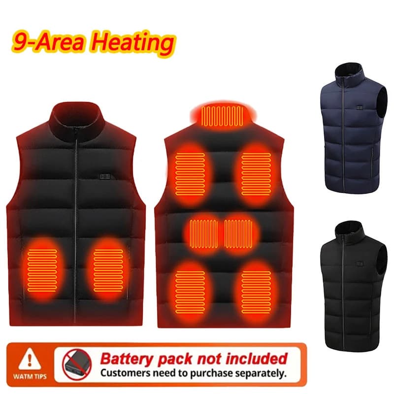 Women's 9-area warmer vest Risen collar Heated vest Heating Winter vest for outdoor sports (Not included The Power Bank)