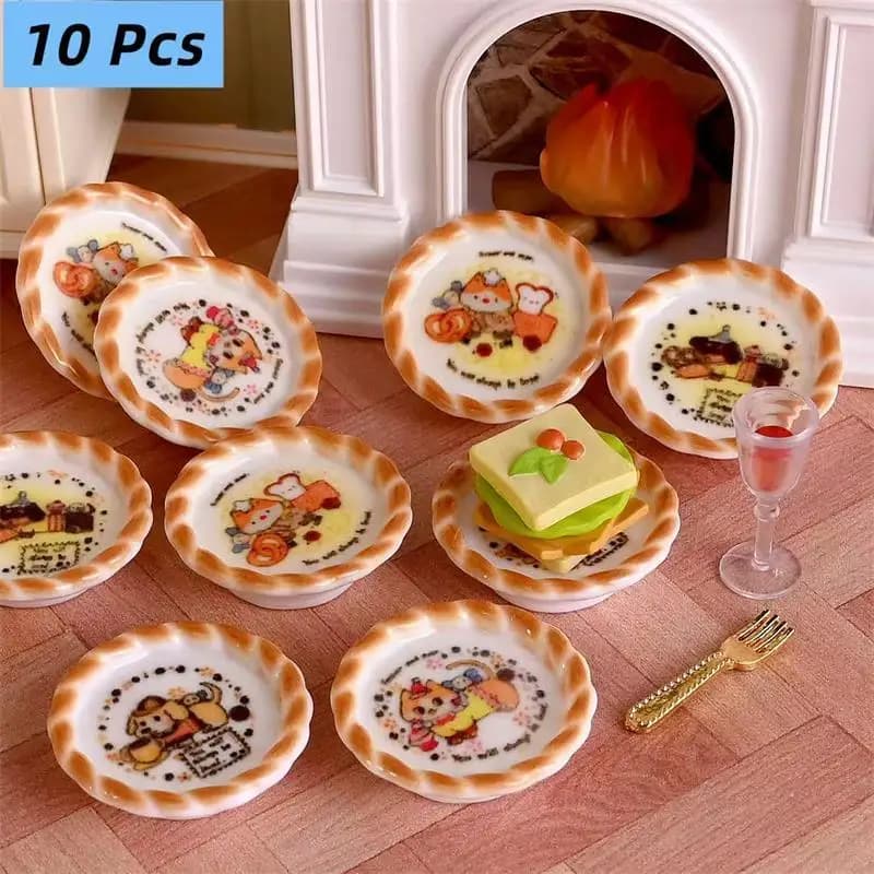 10 Pezzi Miniature Carine per Casa delle Bambole, Modelli di Teglie per Pane con Stampa Cucciolo, Accessori Decorativi per Casa delle Bambole, Giocattoli per Gioco di Ruolo per Bambini, Regali Fai da Te