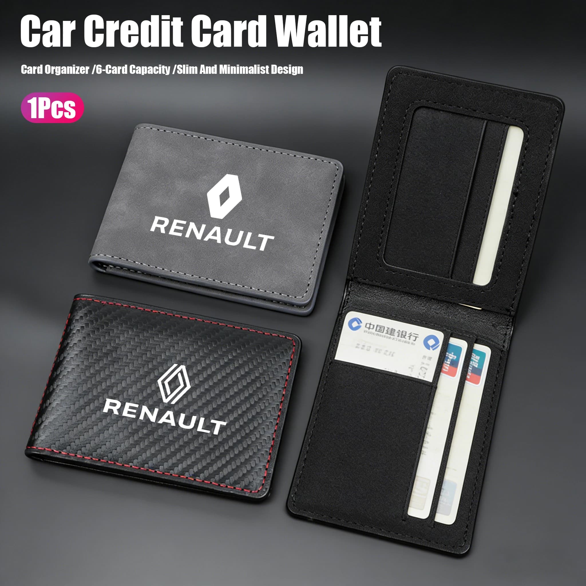 Portafoglio in Pelle PU per Auto, Porta Carte di Credito e Documenti per Renault Clio, Sandero, Captur, Megane R5 4, E-tech, Scenic, Austral, Rafale